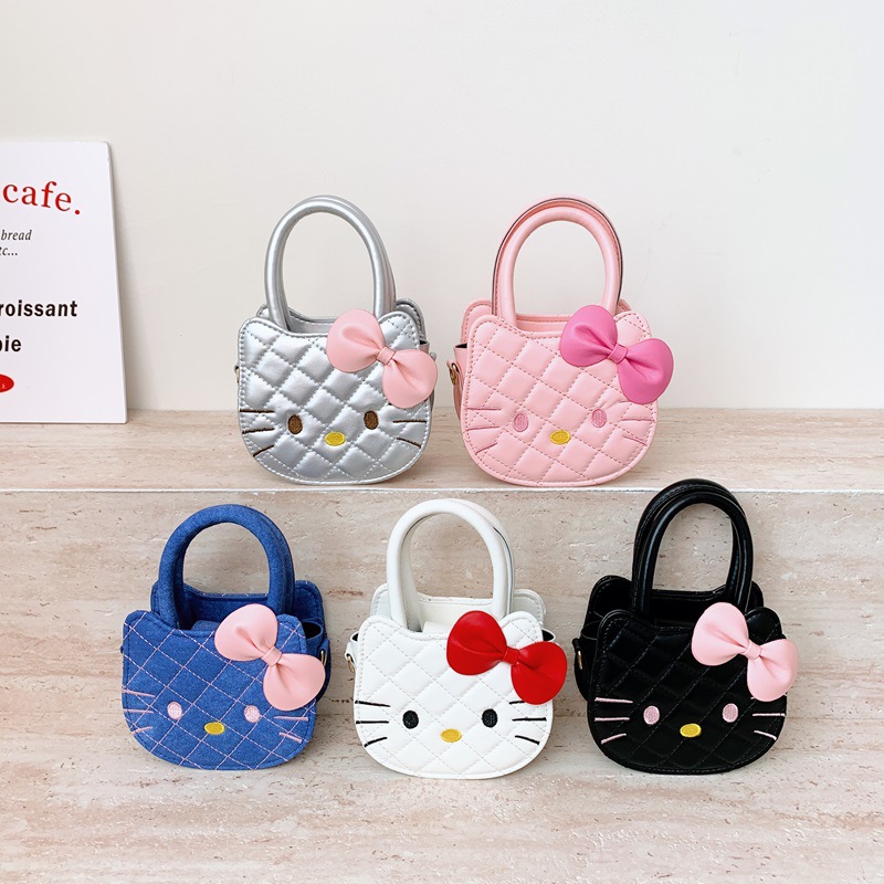 2026 New Fashionable Children's Handbag, Cute Cartoon Cat Bow Girl's Bag, Stylish Quilted Crossbody Bag