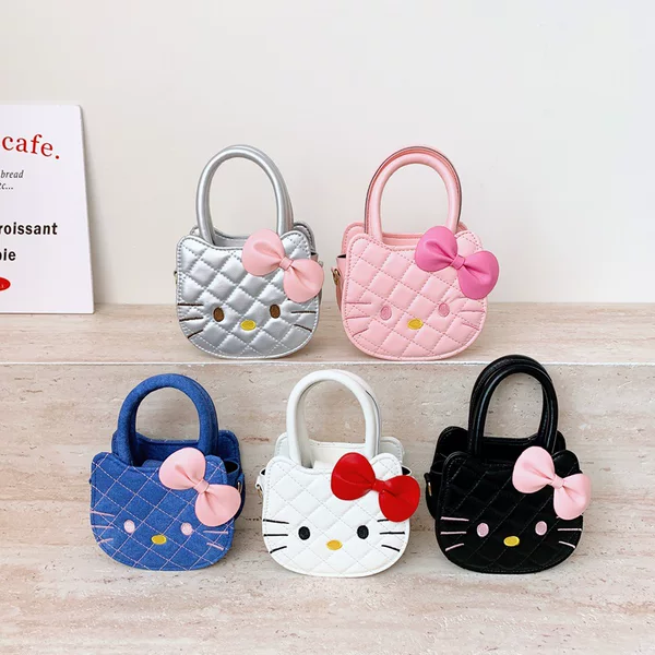 2026 New Fashionable Children's Handbag, Cute Cartoon Cat Bow Girl's Bag, Stylish Quilted Crossbody Bag
