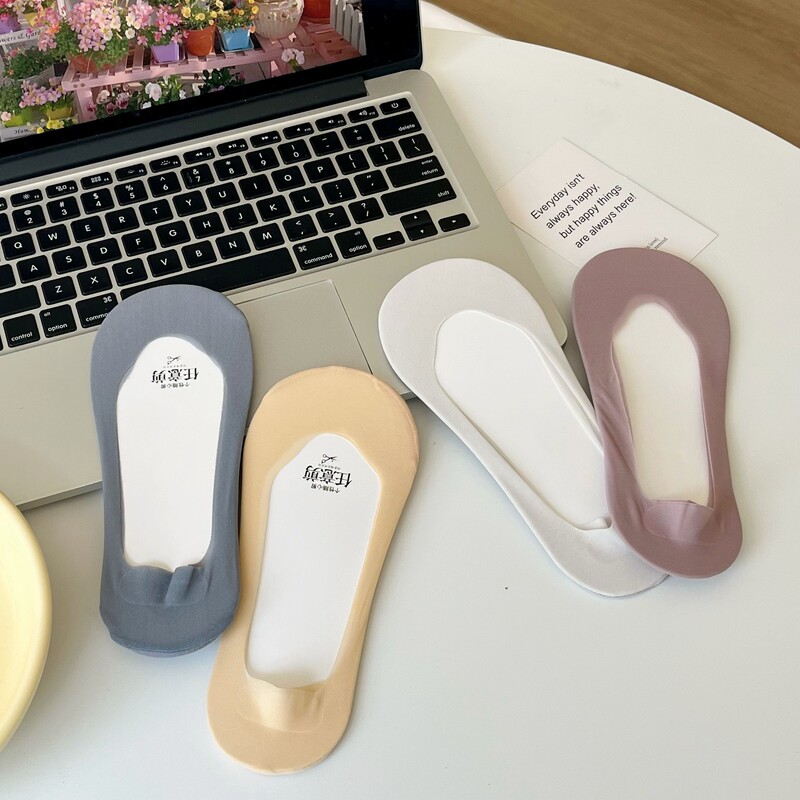 Ice Silk Boat Socks Women's Summer Thin Socks Bottom Cotton Arbitrary Cut Shallow Mouth Seamless Silicone Non-slip Heel Invisible Socks