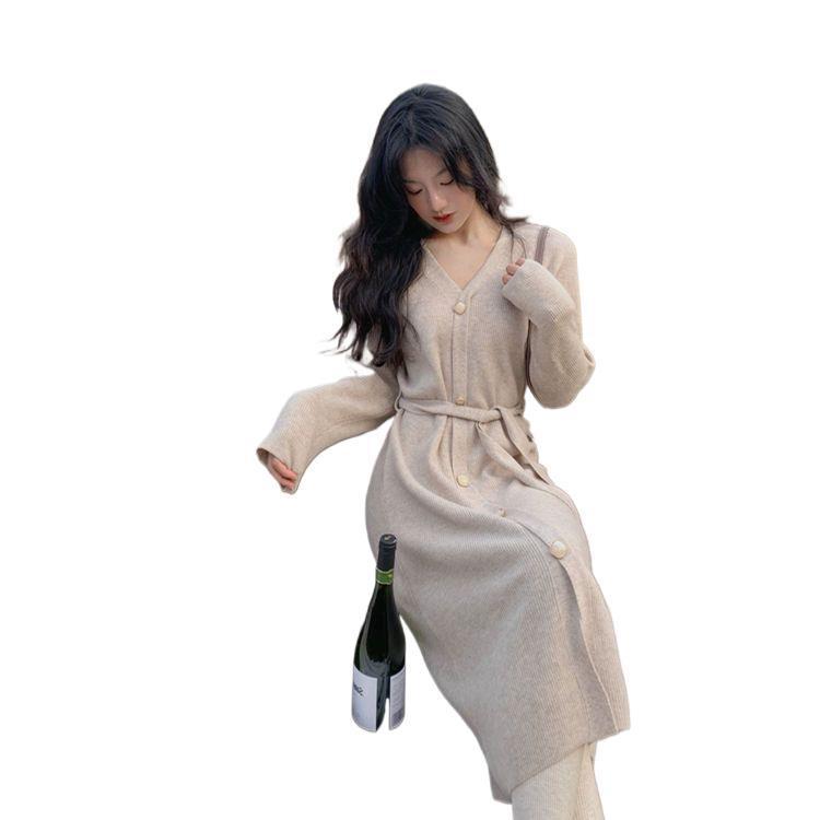 连衣裙秋季女装2025春秋新款慵懒风毛衣裙子中长款针织衫宽松遮肚|undefined
