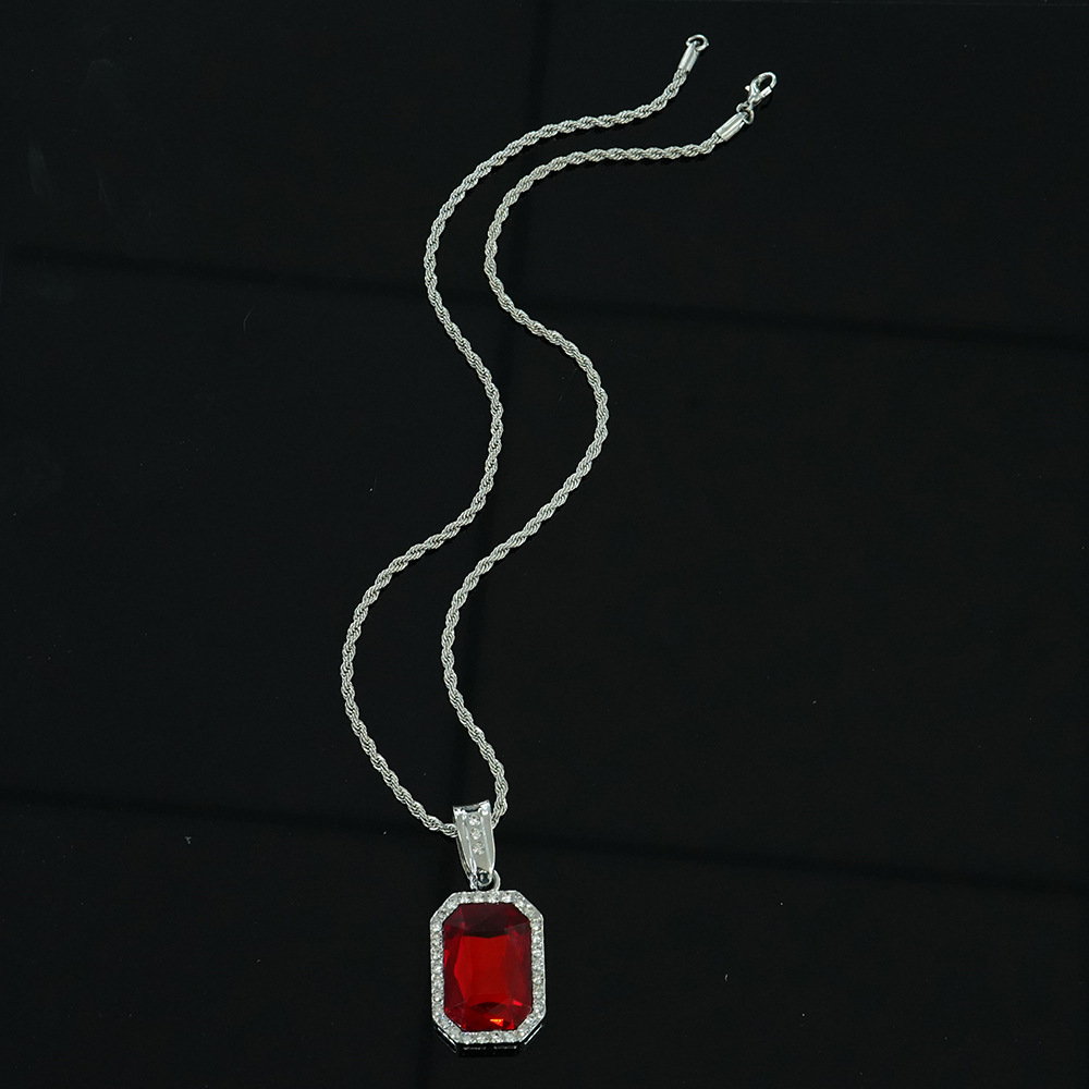 Collar con Colgante Cuadrado de Piedras Preciosas Coloridas Estilo Hip-hop, Estilo Minimalista, Unisex, Cadena para Suéter, Joyería