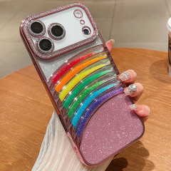 适用iPhone17流沙七彩虹手机壳闪粉苹果16proMax渐变防摔15保护套