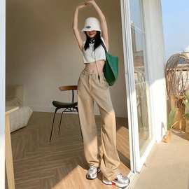 彩色高街阔腿牛仔裤女高腰垂感2022年新款春装显瘦宽松直筒牛仔裤