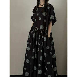 2026文艺复古女夏新款娃娃连衣裙圆领宽松长裙