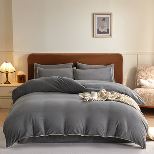 Milk Velvet Bed Four-piece Coral Velvet Winter fleece-lined Flannel Thickened Double-sided Velvet Quilt Cover Bed Sheet Three-piece Set