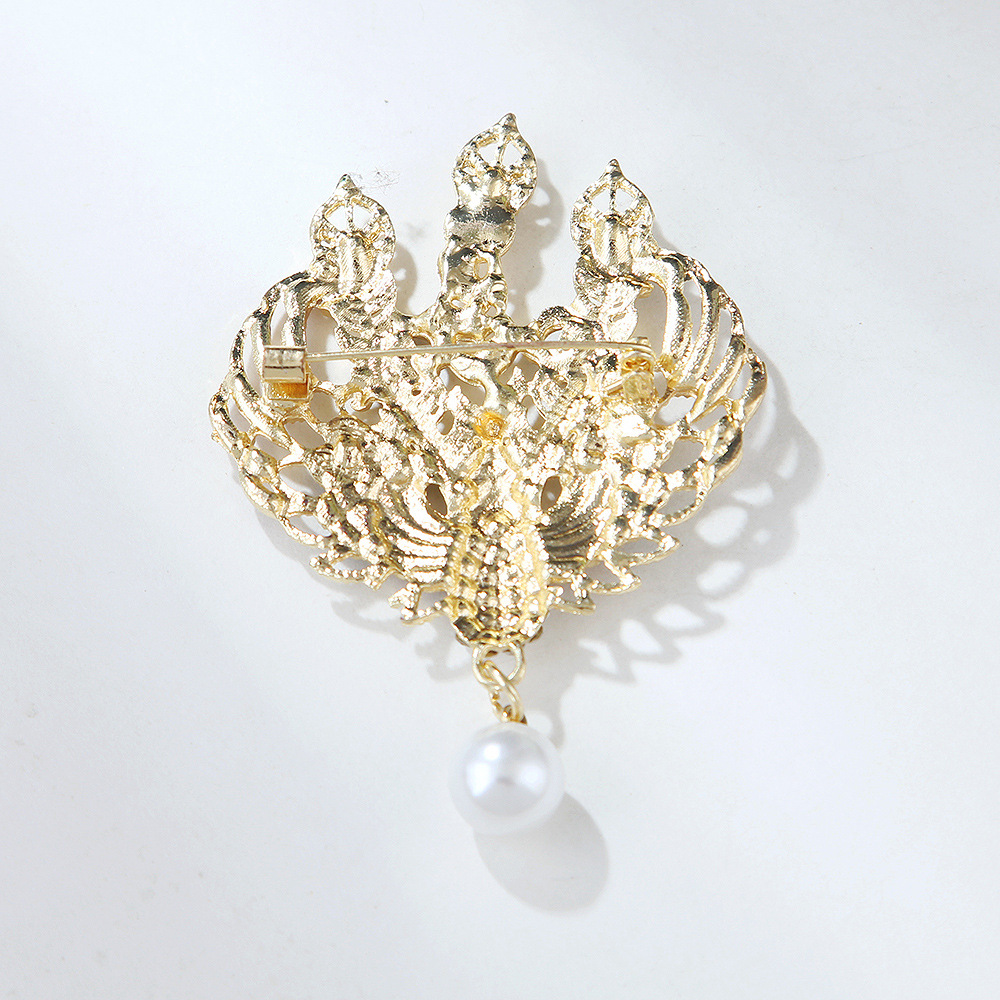 Chinese Style Vintage Bird Face Phoenix Luxury Enamel Phoenix Alloy Brooch Women Pearl Smart Suit Accessories