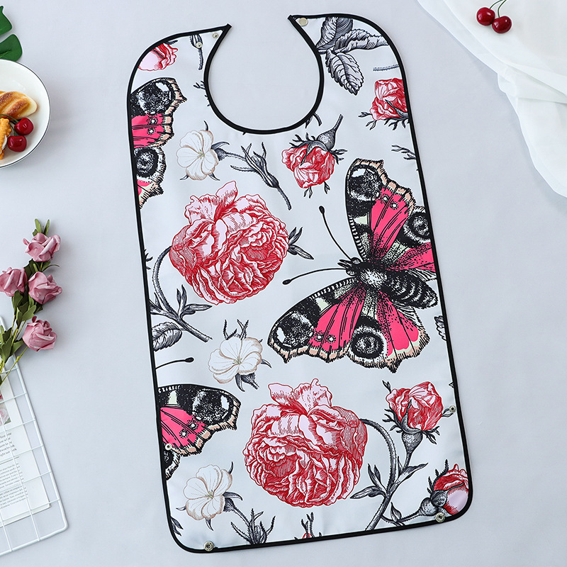 Suministro transfronterizo de ancianos babero de comida Toalla de saliva babero adulto moda en stock fábrica de Ventas Directas logotipo imprimible