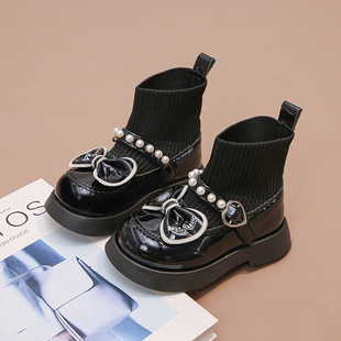 Girls' Boots 2025 Autumn and Winter New Short Boots Martin Boots Children's Shoes Sock Boots Girls Single Boots Plus Velvet Street Trend