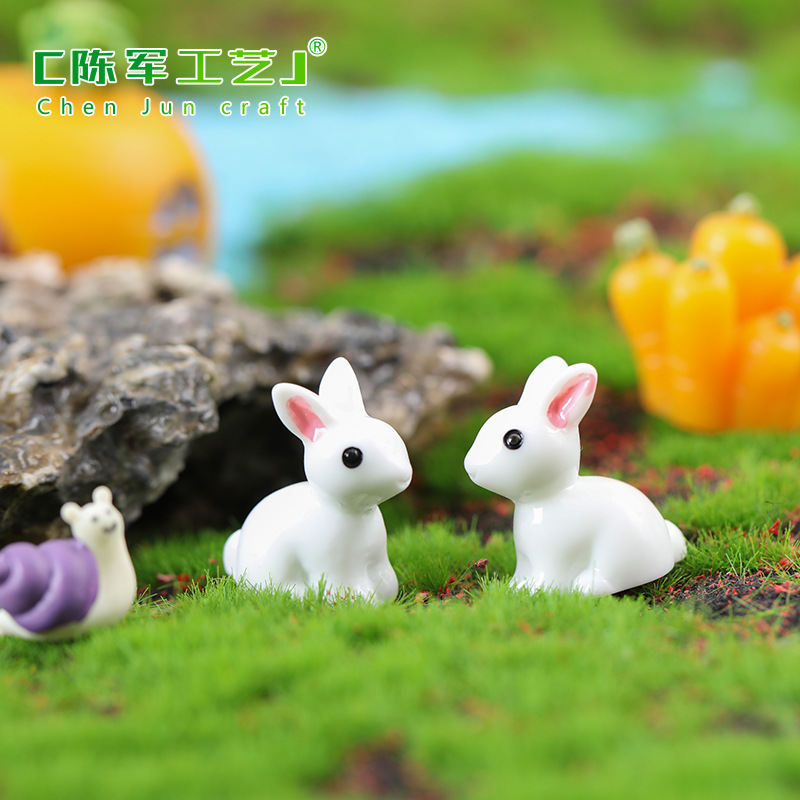 Thỏ nhỏ tai dài, tiểu cảnh rêu, vật trang trí sáng tạo, resin DIY cây cảnh (z-CJ-337)