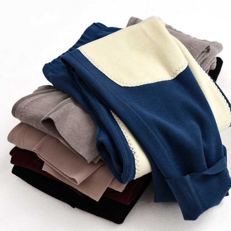 2024 Autumn and Winter Double-sided Fleece Mulberry Silk Large Patch Knee Pads Men's Heating Fleece Long Johns Solid Color Warm Pants