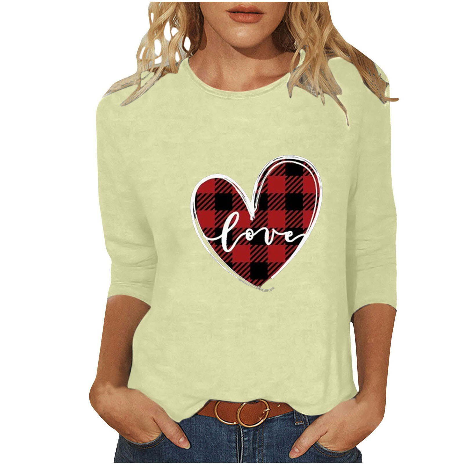 Women's T-shirt 3/4 Length Sleeve T-shirts Casual Basic Letter Heart Shape display picture 14