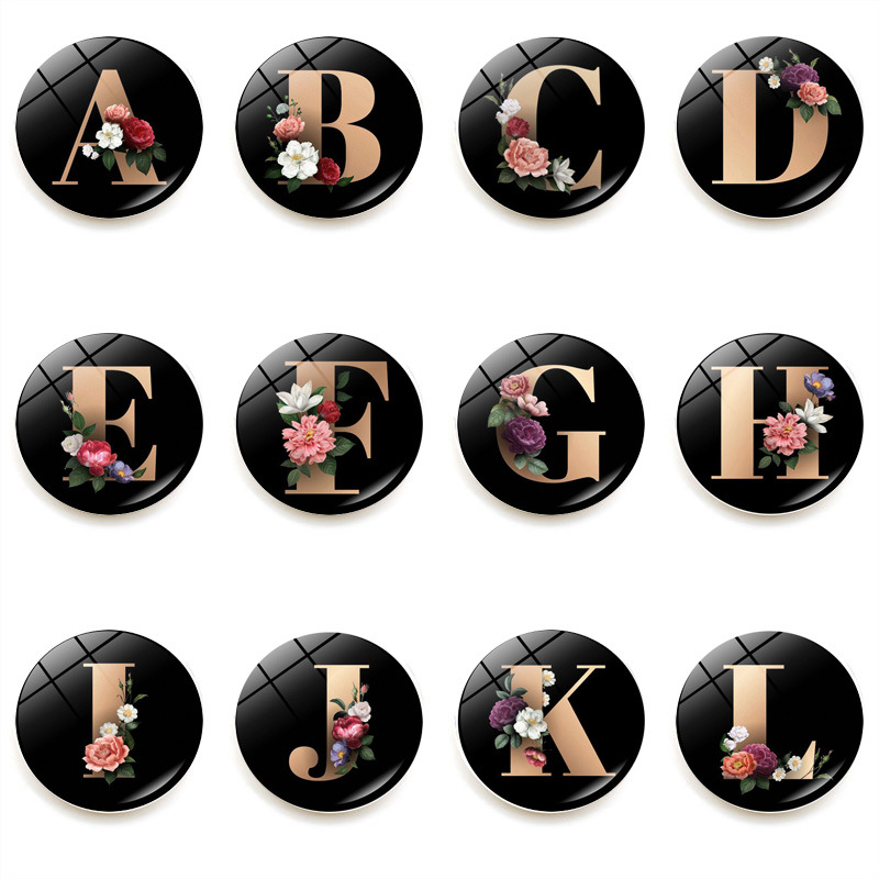 26個英文字母花朵冰箱貼磁性水晶寶石白板貼紙裝飾紀念品批發25mm