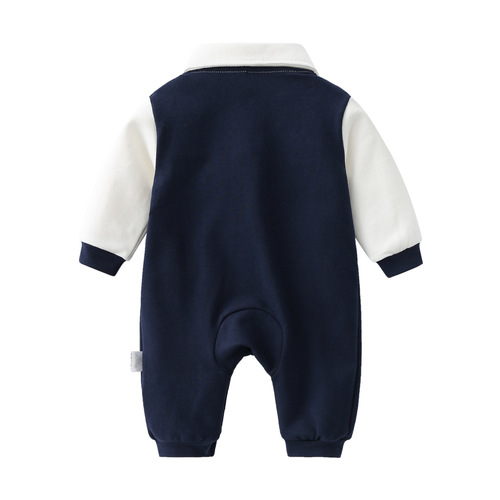 New Spring Collection Academic Style Gentleman's Baby Onesie with Pure Cotton Long Sleeve Pajama-style Bodysuit with Bow Tie Climbing Suit