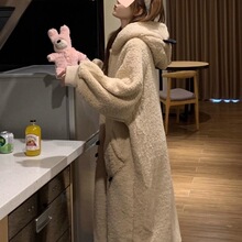 冬季小熊珊瑚绒睡袍女秋冬款2025新款加绒加厚睡衣长袍家居服冬天