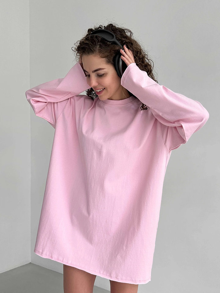 Áo thun nữ cotton 100% cổ tròn tay dài form rộng màu trơn — Màu cà phê, Màu hồng, Màu mơ, Màu trắng chi tiết 32