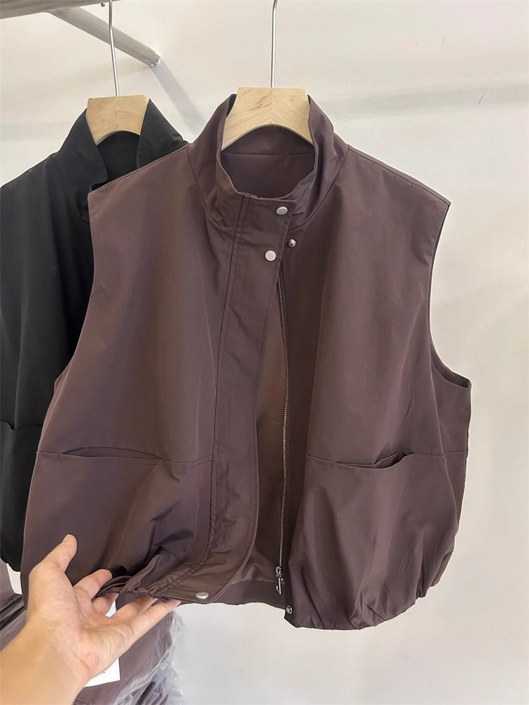 Gilet de travail court et simple de style européen GraceChic pour femme, collection automne 2025, coupe ample et décontractée._voghion.com