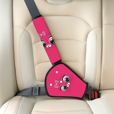 Child Safety Belt Adjuster and Fixer, Anti-Neck Strangulation, Car Seat-Specific Safety Belt Shoulder Protector, Auxiliary Strap (Seat belt shoulder pad) - shoulder-pad-set-red-bow-cat