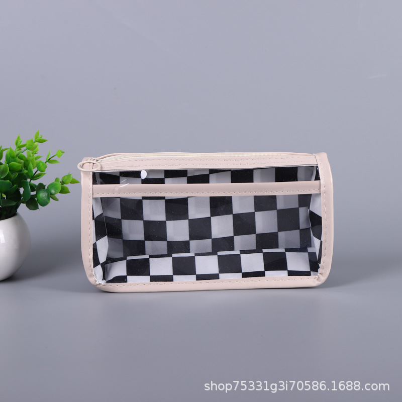 Caja de lápiz transparente de rejilla de tablero al por mayor coreano ins japonés caja de lápiz de gran capacidad caja de lápiz transparente PVC estilo simple