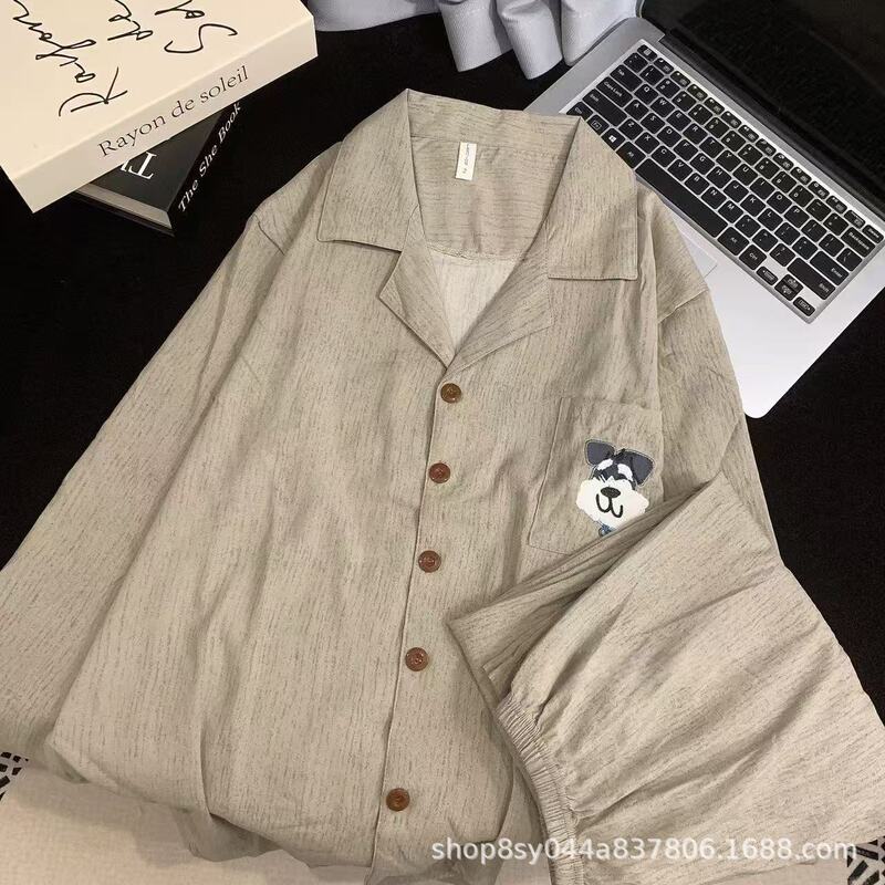 Couple's Pajamas for Women, Spring and Autumn Cloud Cotton Cartoon Cat Striped Cardigan, Long-Sleeve Loose Fit, Men's Plus-Size Loungewear Couple's Pajamas for Women, Spring and Autumn Cloud Cotton Cartoon Cat Striped Cardigan, Long-Sleeve Loose Fit, Men's Plus-Size Loungewear