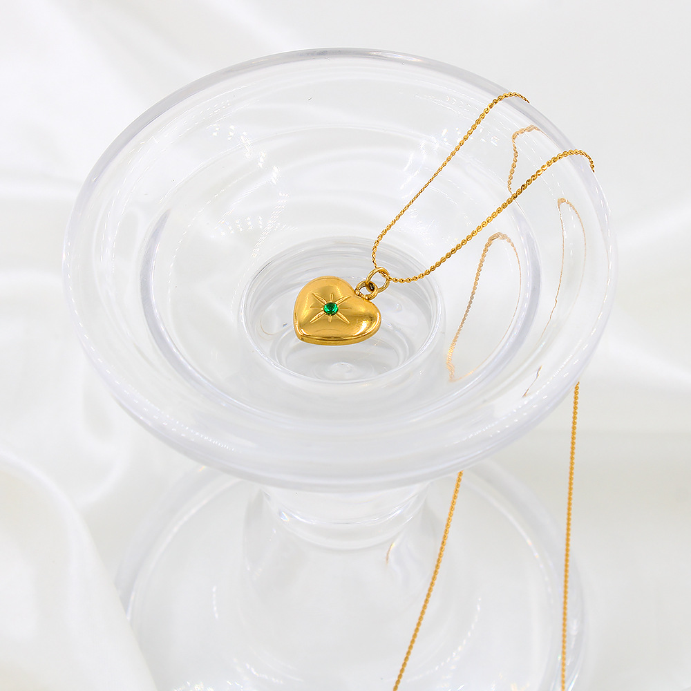 Fashion Heart Shape Stainless Steel Plating Zircon Pendant Necklace 1 Pair