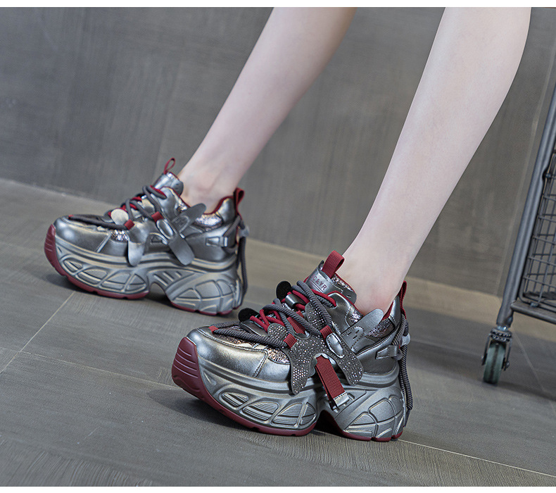 Giày sneaker nữ chunky đế dày tăng chiều cao phong cách Hàn Quốc — M2699 màu đỏ, M2699 màu be chi tiết 18
