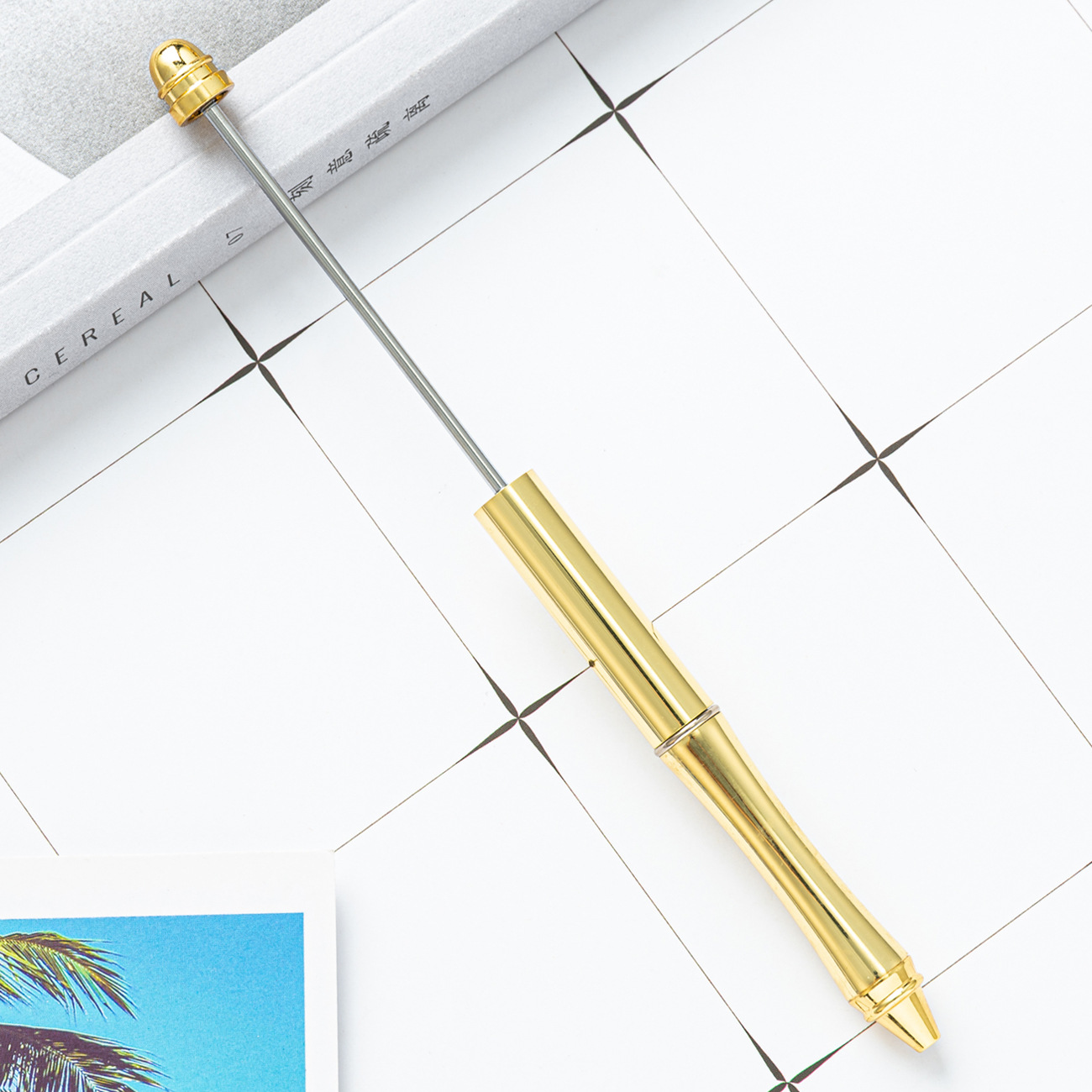 Pluma de cuentas de metal en stock al por mayor creativo con cuentas bolígrafo DIY bolígrafo personalidad metal DIY pluma con cuentas