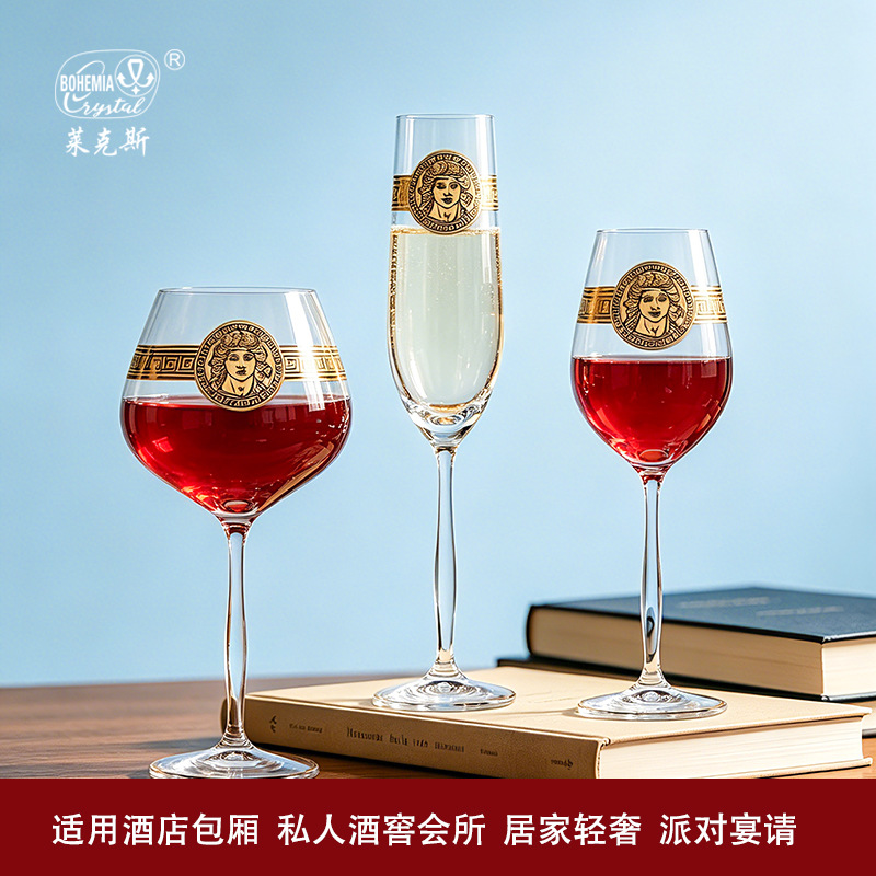 Tazas de cristal checas sin plomo pintadas tazas de vino de oro de alta gama tazas de vino de hotel personalizadas mayoristas sensación de alta calidad