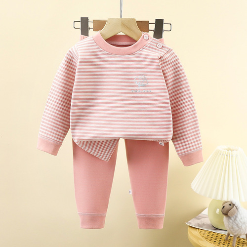 Children's Wool Thermal Underwear Set Baby Silk Autumn Top and Bottom for Older Children Double-Sided Fringed Pajamas