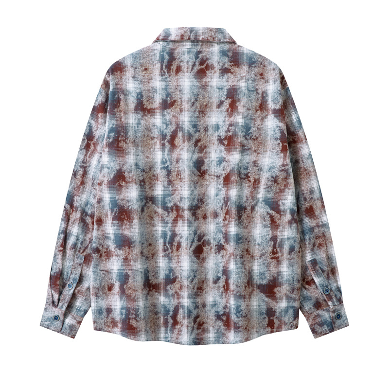 Herrenbekleidung Street Vintage Tie-Dye Plaid Loose Shirt Trendy Brandneues Jugend Casual All-Match-Shirt_voghion.com