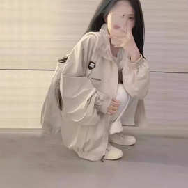 原宿复古风衣外套女春秋学生宽松冲锋衣薄款夏防晒上衣百搭