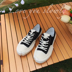 MIMIMASO Summer Thin Popstar Japanese Canvas White Shoes for Women, Ins Trendy Street Style Flat Black Platform Shoes