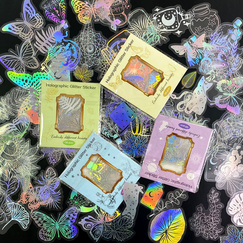 Holographic Stickers200 transparent PET creative diy retro laser account sticker pack