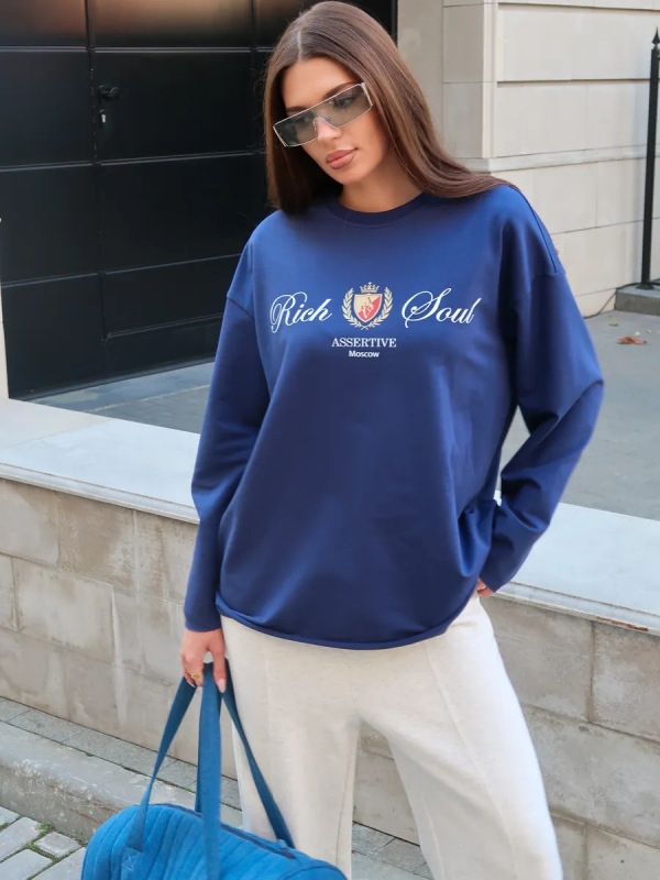 春秋のアメリカの街頭の個性的なデザイン感の雰囲気のプリント100% 純綿の長袖のtシャツの洋風の上着のins風|undefined