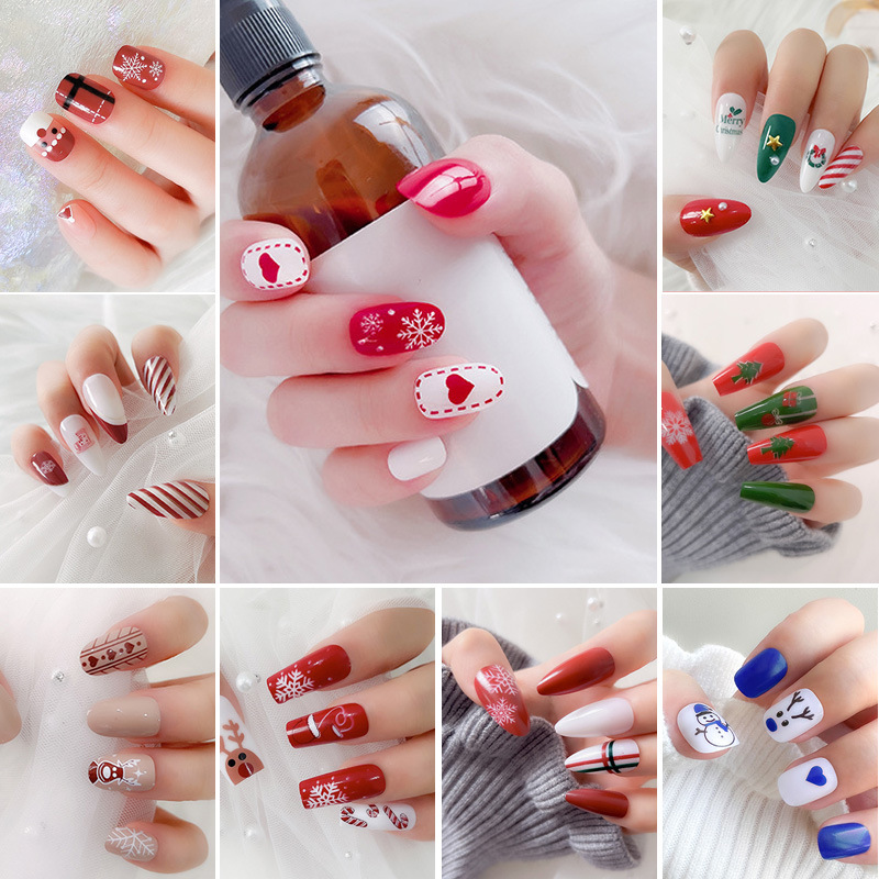 Nueva celebridad en línea serie de Navidad desgaste adulto uñas de uñas pieza de uñas terminado parche de uñas falsas al por mayor