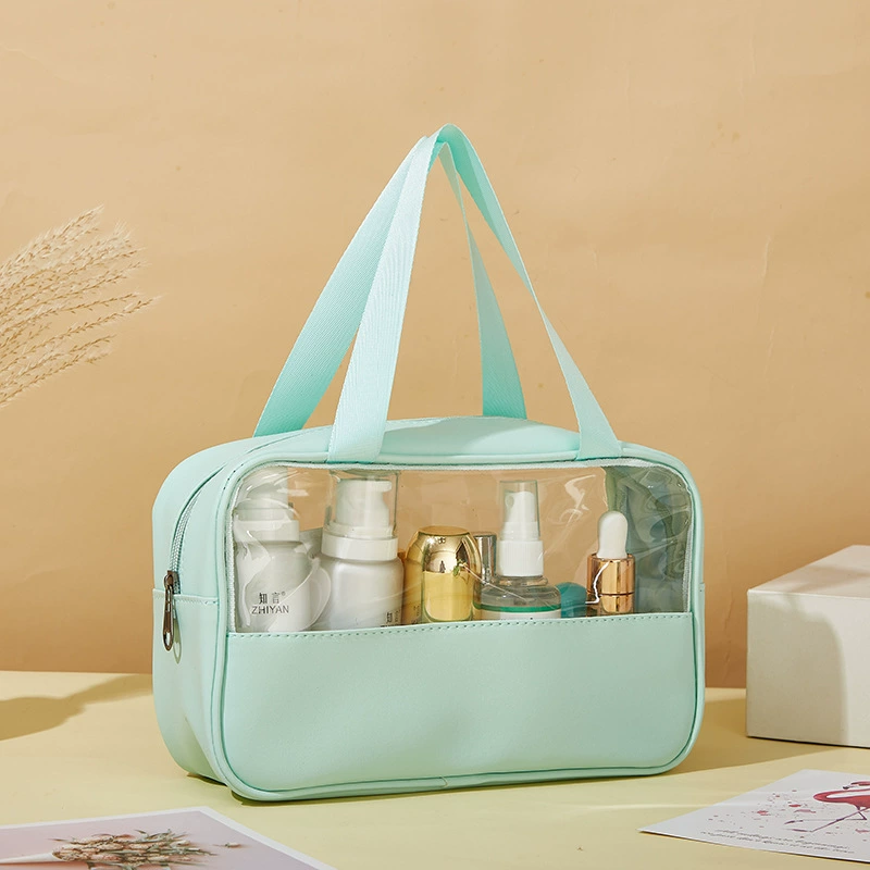 Capacious waterproof cosmetic bag PVC, polyurethane handheld storage bag for traveling