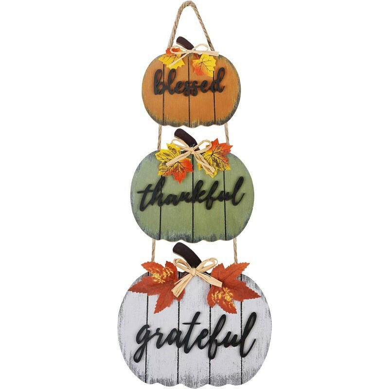 Cross-Border Thanksgiving Decoration Wooden Pumpkin Vintage Sign Family Blessing Gratitude Door Sign Autumn Decoration