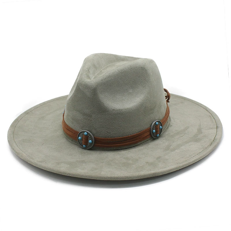 Suede cowboy hat, men’s jazz/fedora style, bow and concho band, 56–59 cm
