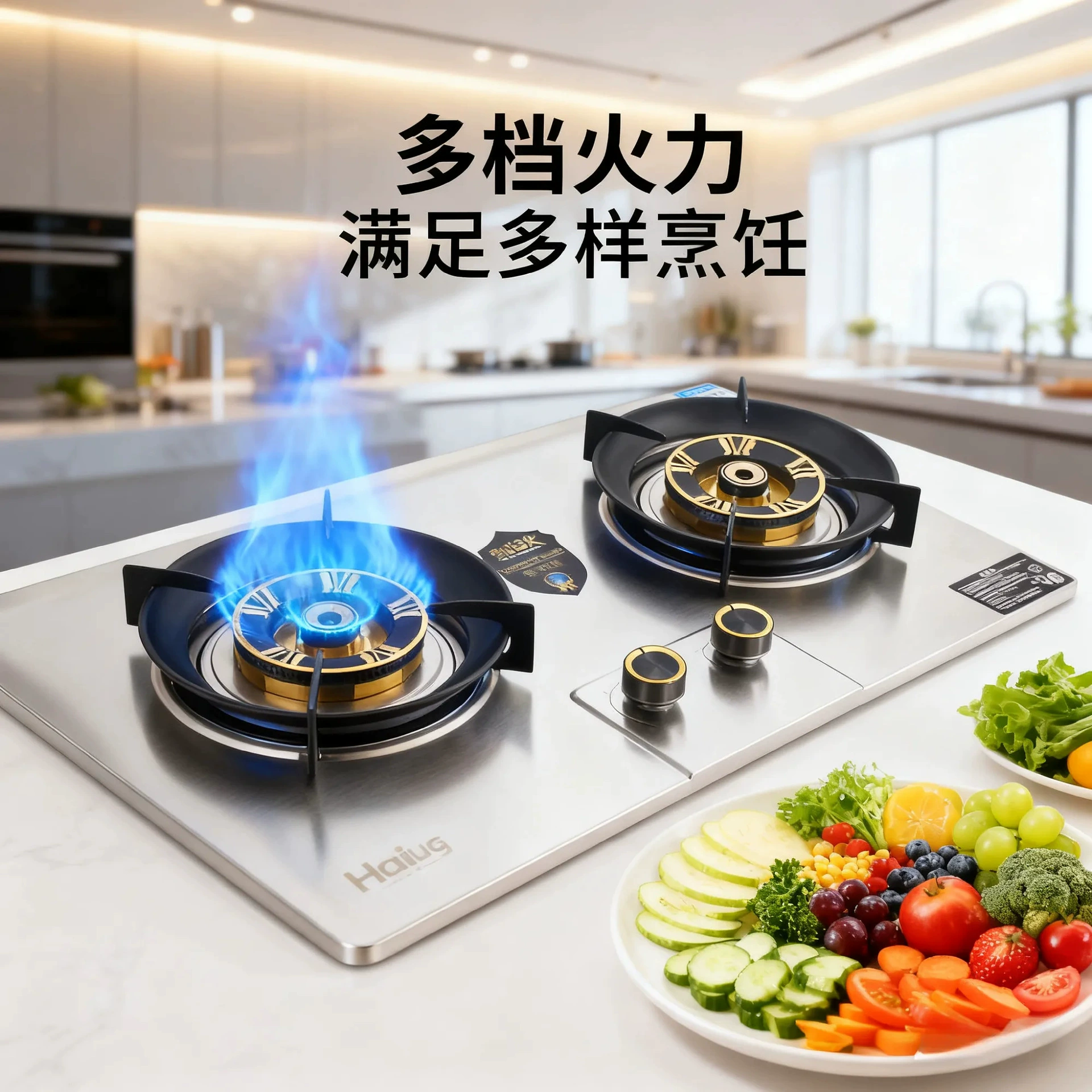 Оптовая продажа встроенного бытового газа из нержавеющей стали двойной печи прямого распыления огня