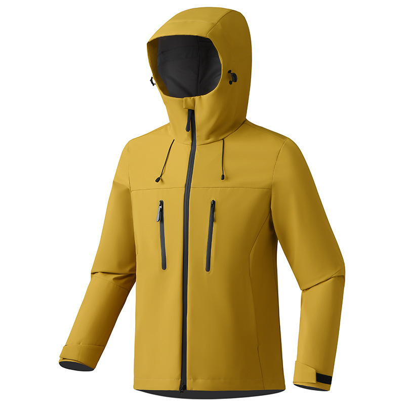 Outdoor Jacket Men's Waterproof and Windproof Men's and Women's Spring & Fall Single-Layer Heat-Sealed Rubber Hooded Jacket Men's Camping and Mountaineering