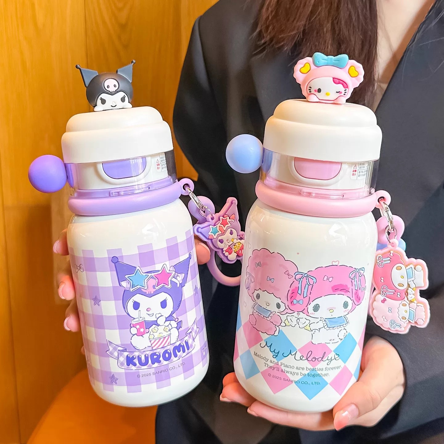 Sanrio Thermos Cup with One Lid and Three Drinks for Girls with Good Looks 316 Stainless Steel Large Capacity Water Cup Student Straw Cup