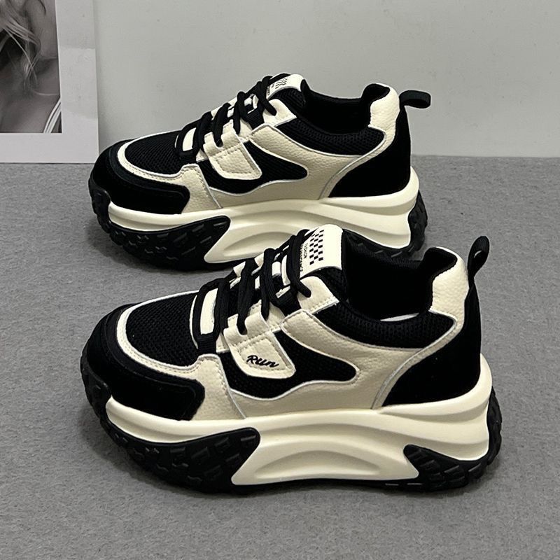 黑色老爹鞋女2025秋冬季新款休闲软厚底运动鞋女网红增高百搭