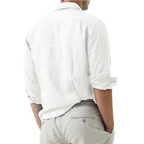 Summer European and American Cotton Linen Solid Color Men's Shirt Youth Casual Cotton Linen Lightweight Breathable Men's Shirt
