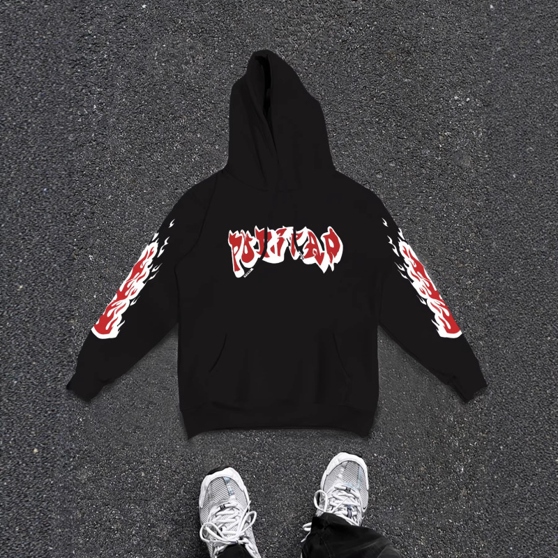 Flame Print Personalized Top, High Street Style Men's Hooded Sweatshirt, Lightweight and Breathable Everyday Versatile Sweatshirt for Spring and Autumn
