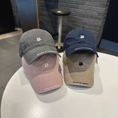 LA棒球帽女韩版刺绣小字母休闲弯檐帽街头百搭帽檐字母刺绣鸭舌帽