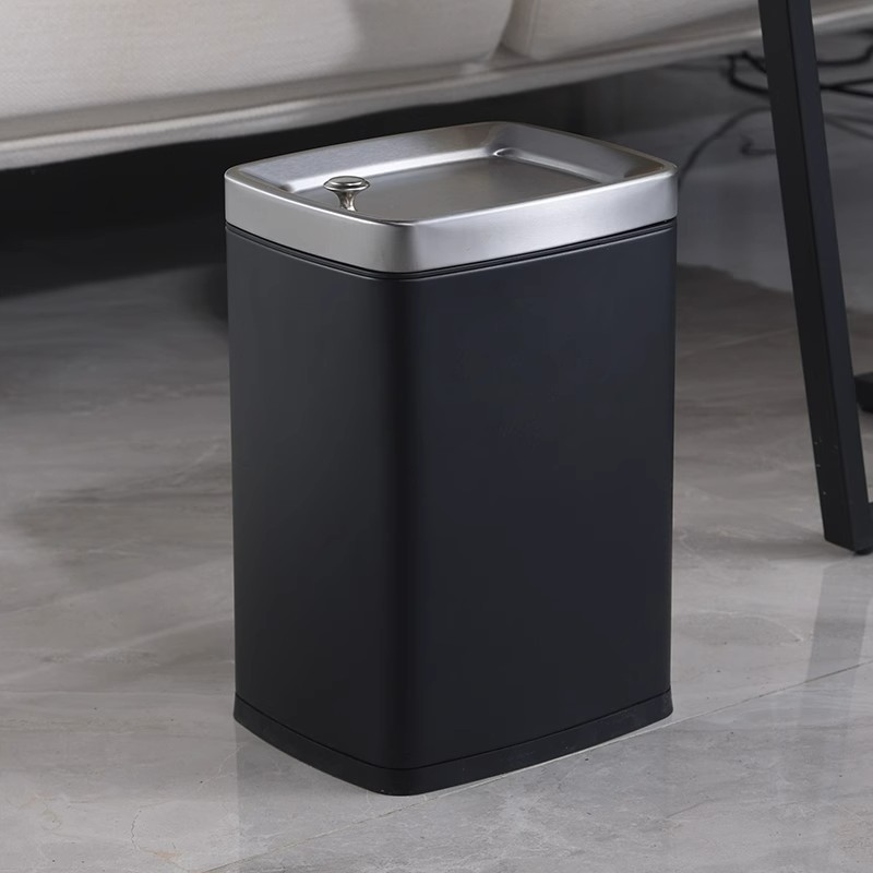 Cubo de habitación de hotel de doble capa de tamaño pequeño de lujo hogar sin tapa 8 aspecto elevado cuadrado de acero inoxidable hueco estrecho cubo de basura Luz