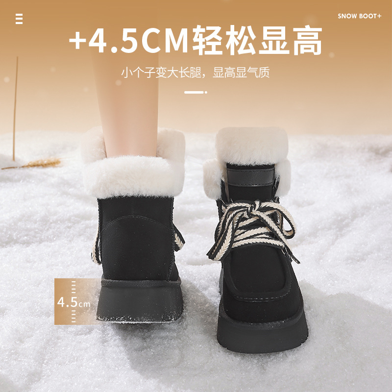 Botas de nieve de fondo grueso para mujeres de invierno 2025 nuevas botas cortas gruesas de lana y algodón