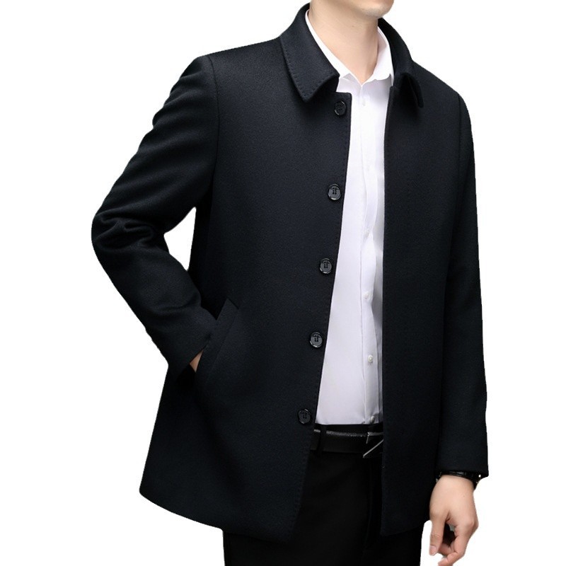 2024 가을과 겨울 하이 엔드 임원 남성 울 트위드 재킷 옷깃 비즈니스 중간 길이의 캐시미어 코트