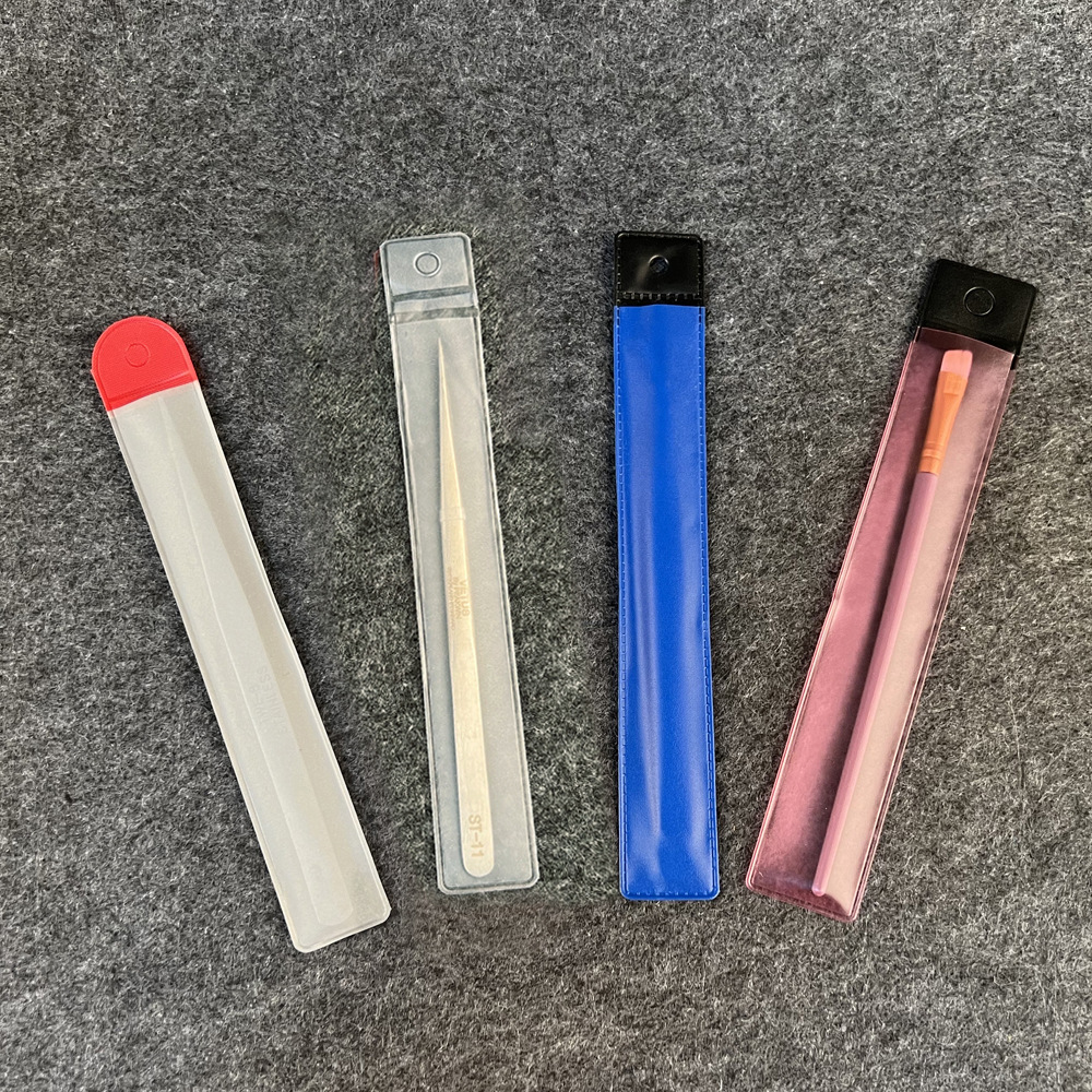 Color PVC bolsa larga cepillo de maquillaje bolsa de almacenamiento de plástico abierto Acero empuje codo pinzas bolsa de embalaje de PVC