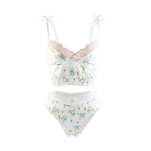 Floral sexy lingerie set home wear 2024 new mesh printed lace sexy two-piece set