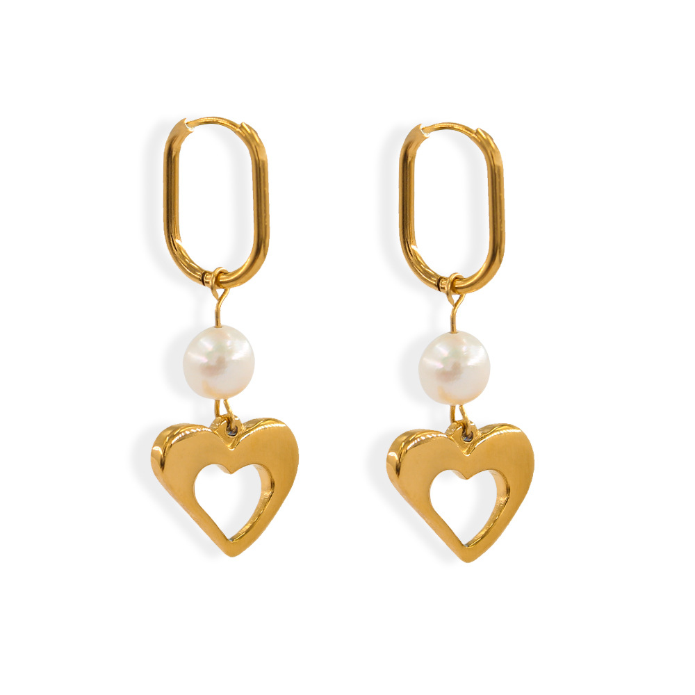 Retro Style 1 Pair Retro Heart Shape Stainless Steel Imitation Pearl Plating Dangling Earrings